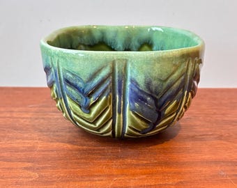 Vintage Italian Majolica Green Blue Glaze Bowl, Vintage Mancer Italy Pottery