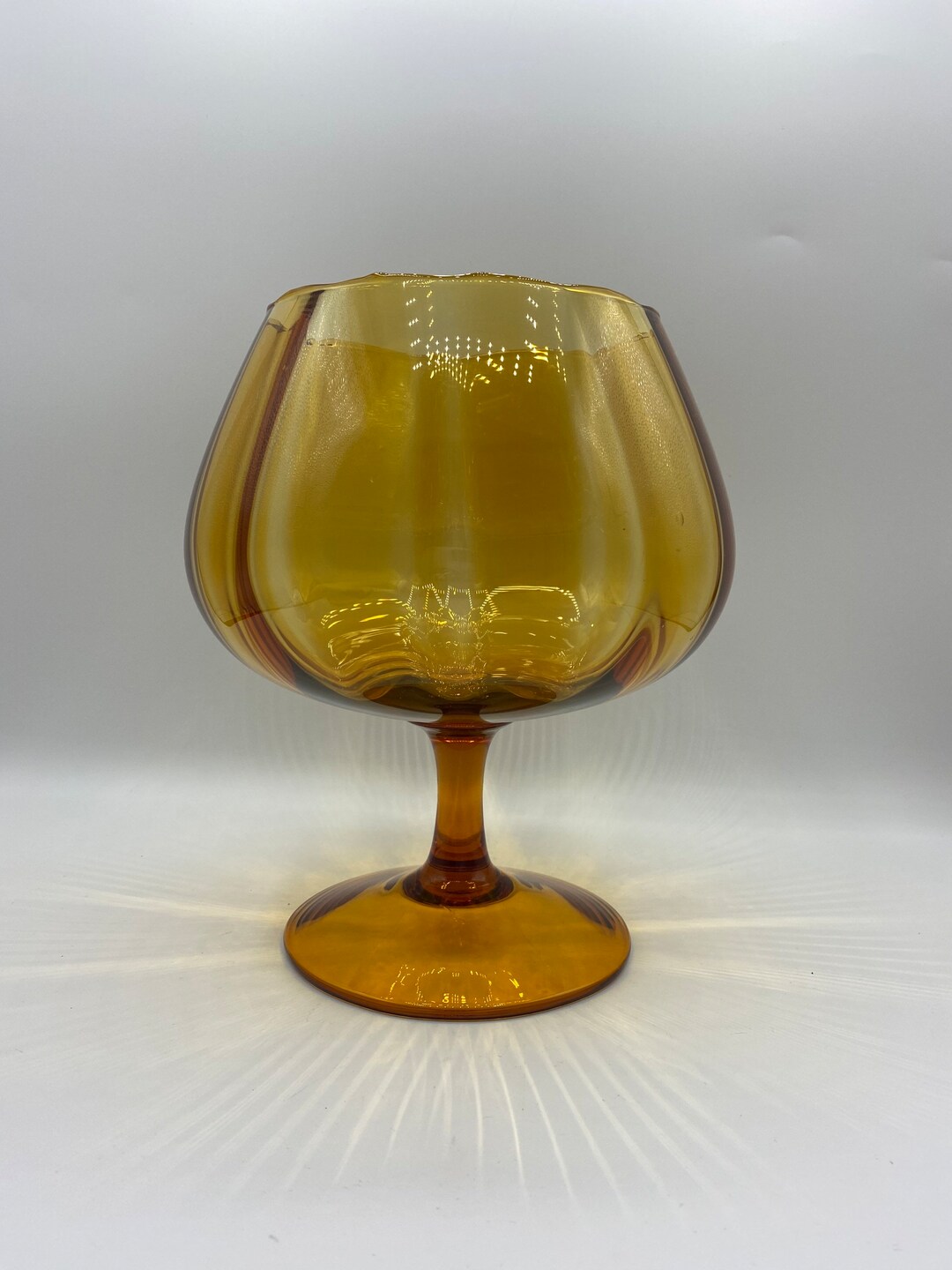 Vintage MCM Oversized Brandy Snifter Glass Vase, Amber/topaz Dot Optic