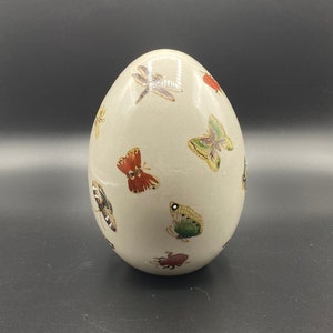 Vintage Ceramic Hand Painted Insects and Butterflies Decorative Egg, Easter Egg Decor, Spring Decor