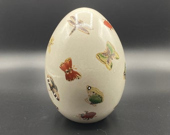 Vintage Ceramic Hand Painted Insects and Butterflies Decorative Egg, Easter Egg Decor, Spring Decor