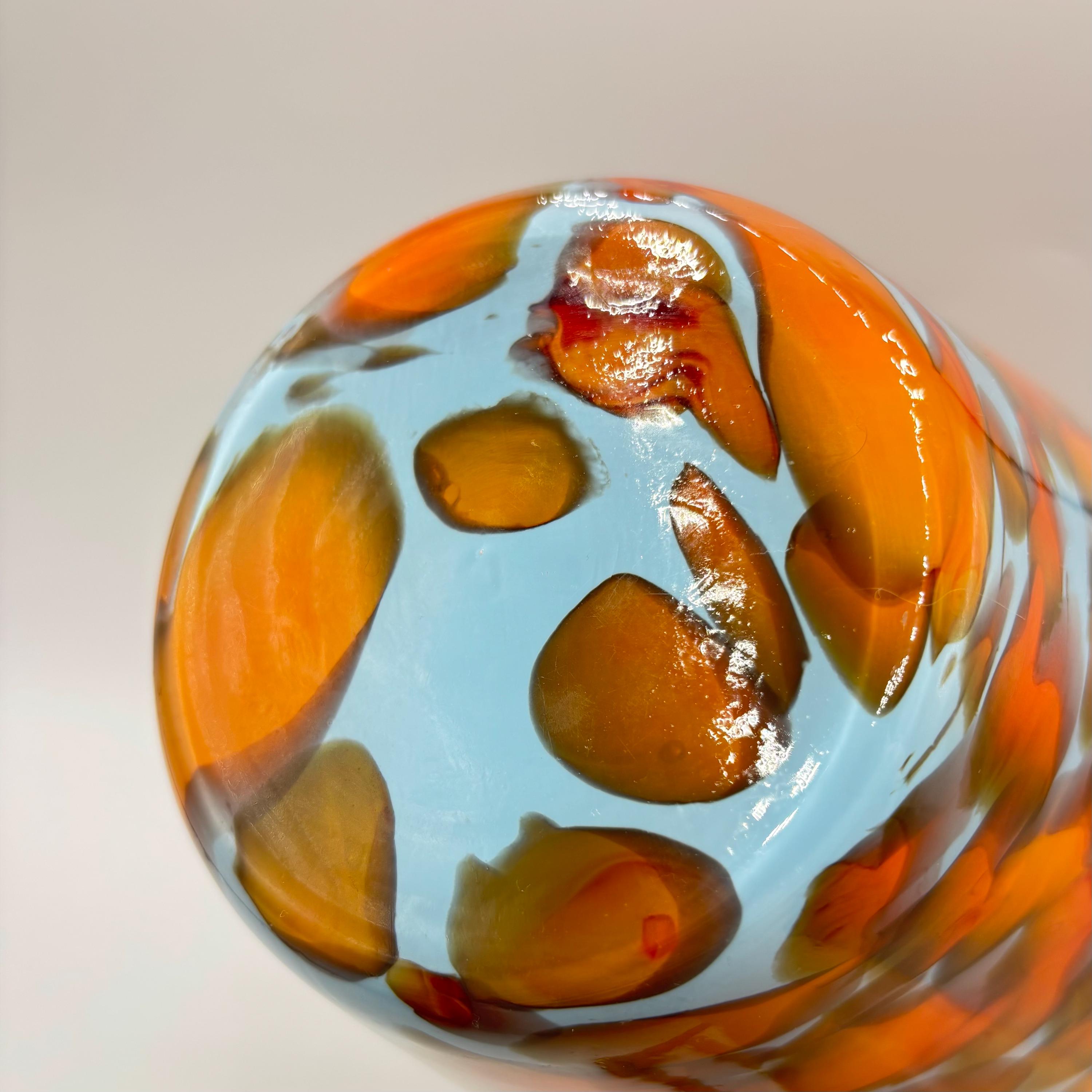 Czech Art Glass Vase: Orange Blue Confetti With Ruffle Edge (13.5