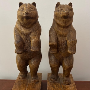 Vintage Carved Grizzly Bear Sculptures 12”