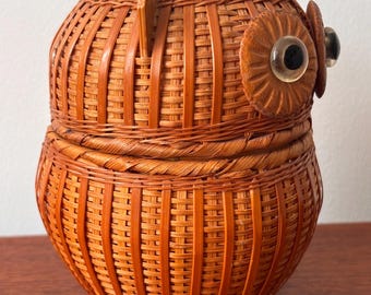 ヴィンテージ籐編みフクロウ小物入れ、バスケット収納、日本製 - Etsy 日本