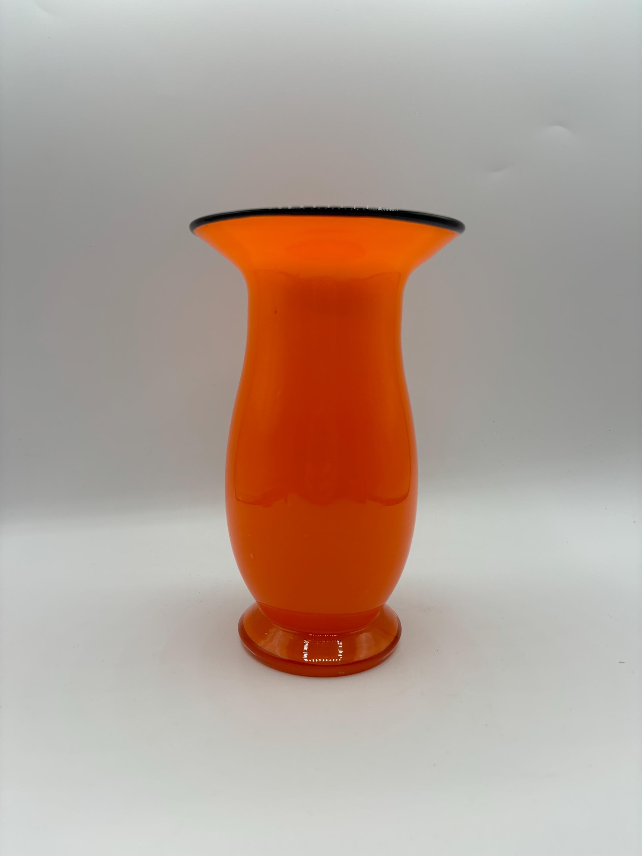 Vintage Art Deco Czech Glass Tango Orange Vase With Black
