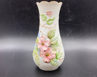 Vintage Kaiser Porcelain Vase: West Germany Bisque Dogwood Relief