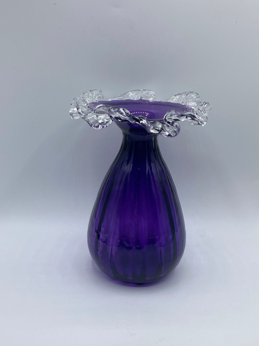 Rare Rossi Canada Art Glass Amethyst Purple Vase With Silver Crest