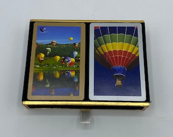 Juego de cartas de doble baraja con globo aerostático del Congreso Vintage en caja de terciopelo