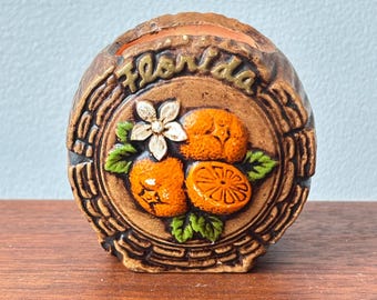 Vintage 1970’s Faux Wood Ceramic Florida Oranges Souvenir Toothpick Holder