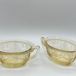 Anchor Hocking 1930’s Princess Pattern Yellow Depression Glass Creamer and Open Sugar, Vintage Anchor Hocking Uranium Glass Cream Sugar Set