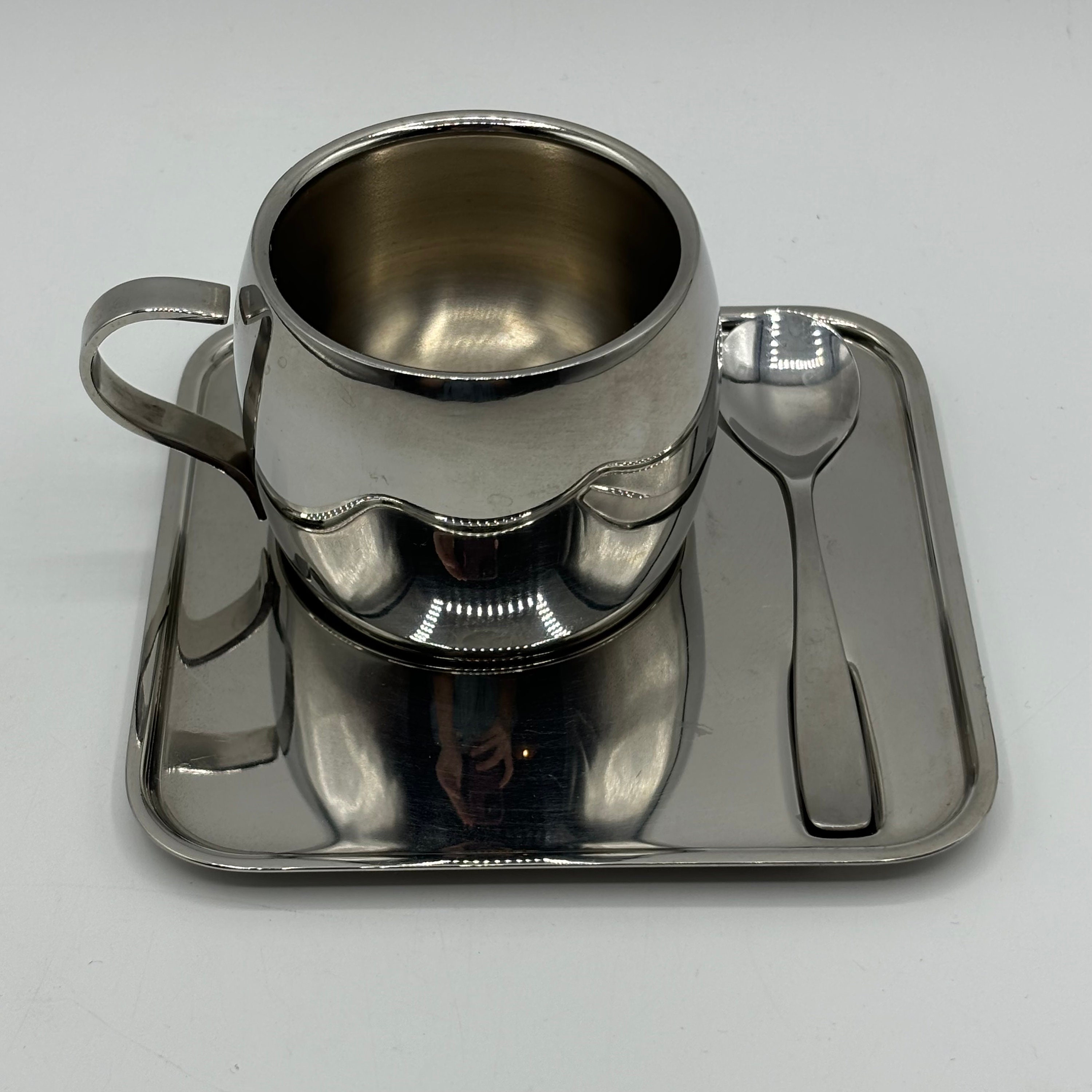 Vintage Tramontina Espresso Cup & Saucer 18/8 Stainless