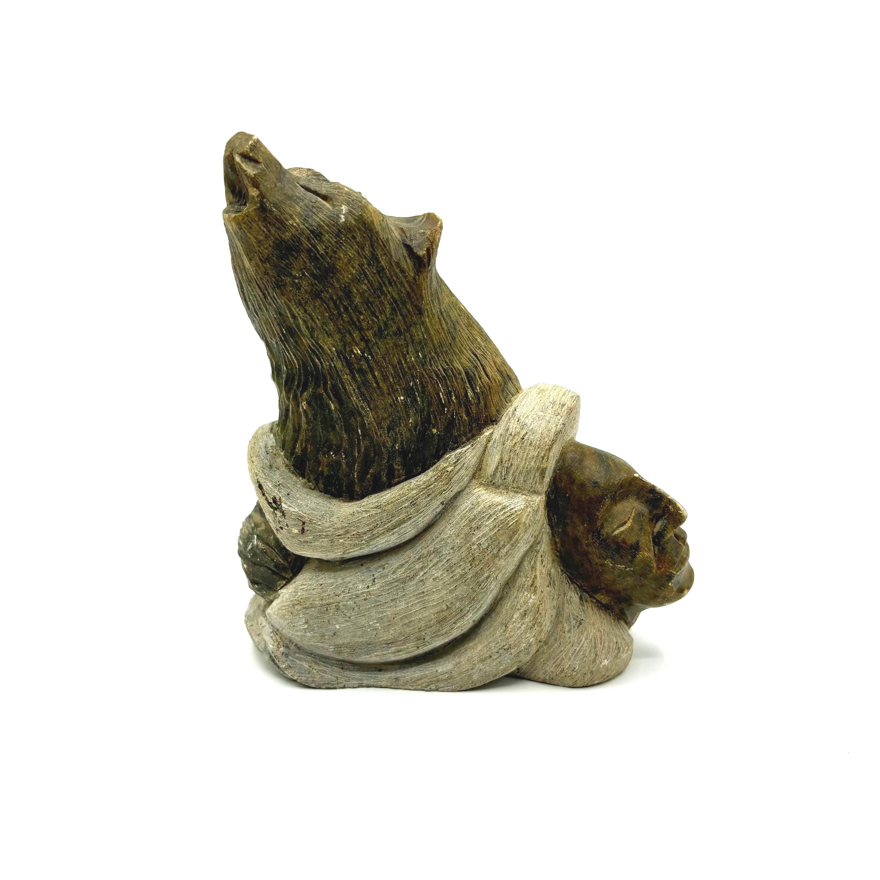 Vintage Wolf Soapstone Carving Mohawk Indian Six Nations Howling