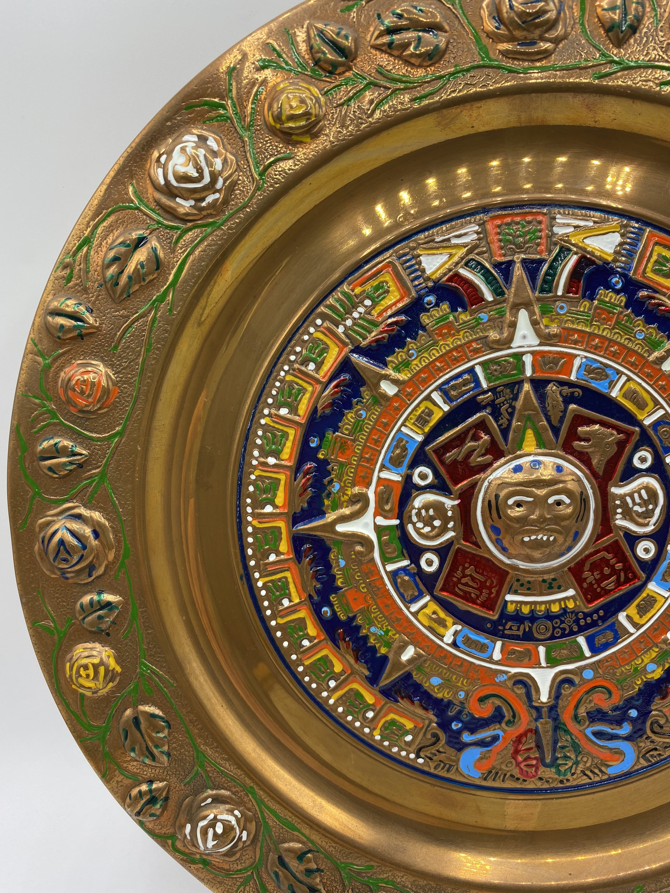 アステカカレンダー銅板：カラフルなメキシコの壁アート（11インチ