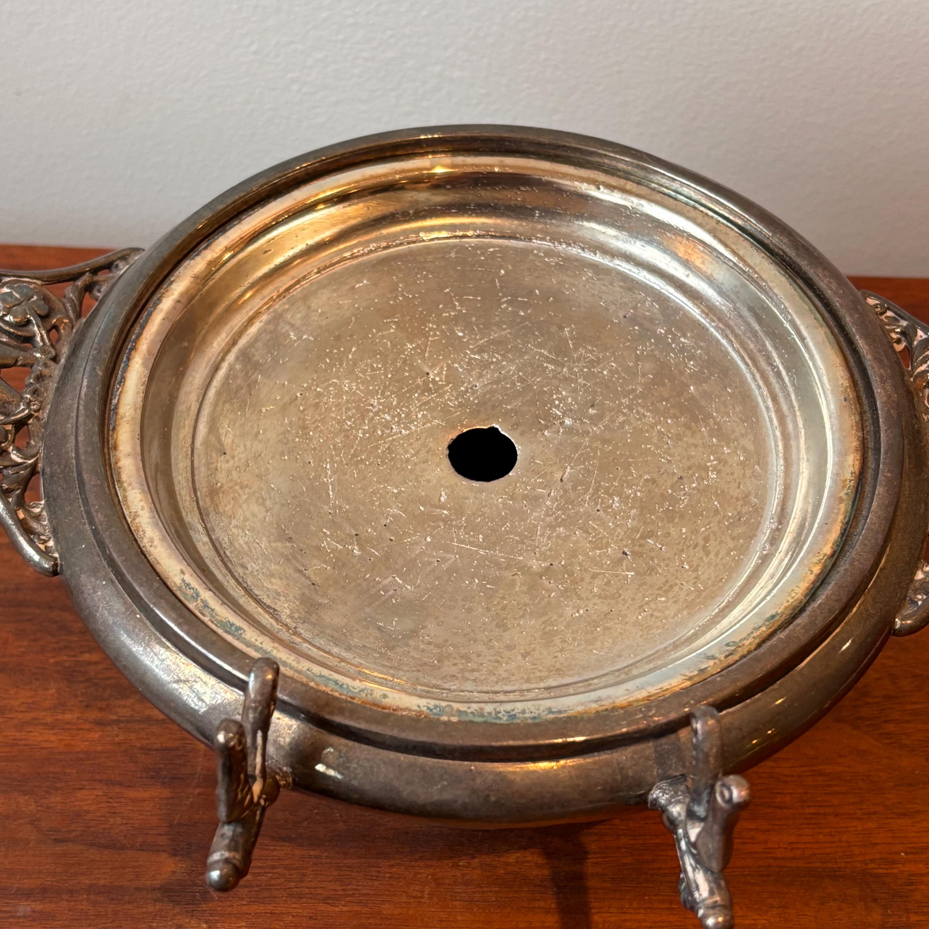 Vintage Silver Plate Dome Roll Top Caviar Butter Serving Dish With