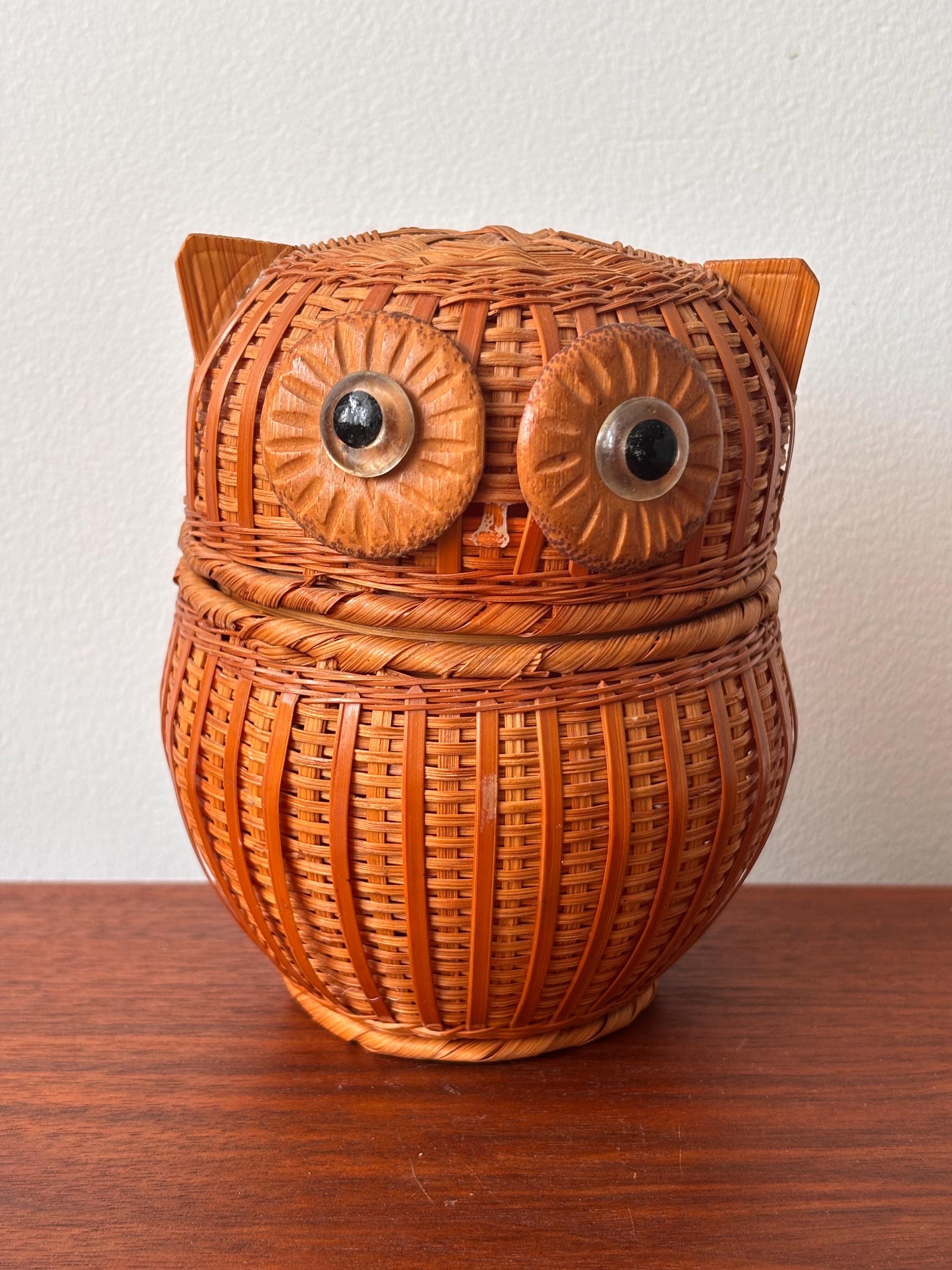 ヴィンテージ籐編みフクロウ小物入れ、バスケット収納、日本製 - Etsy 日本