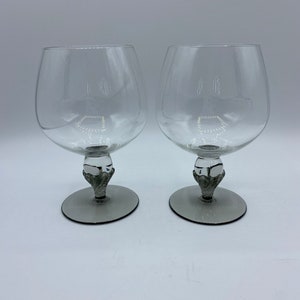 Vintage Brandy Snifters with Smokey Grey Ball Stem, MCM Barware, Grey Stemware