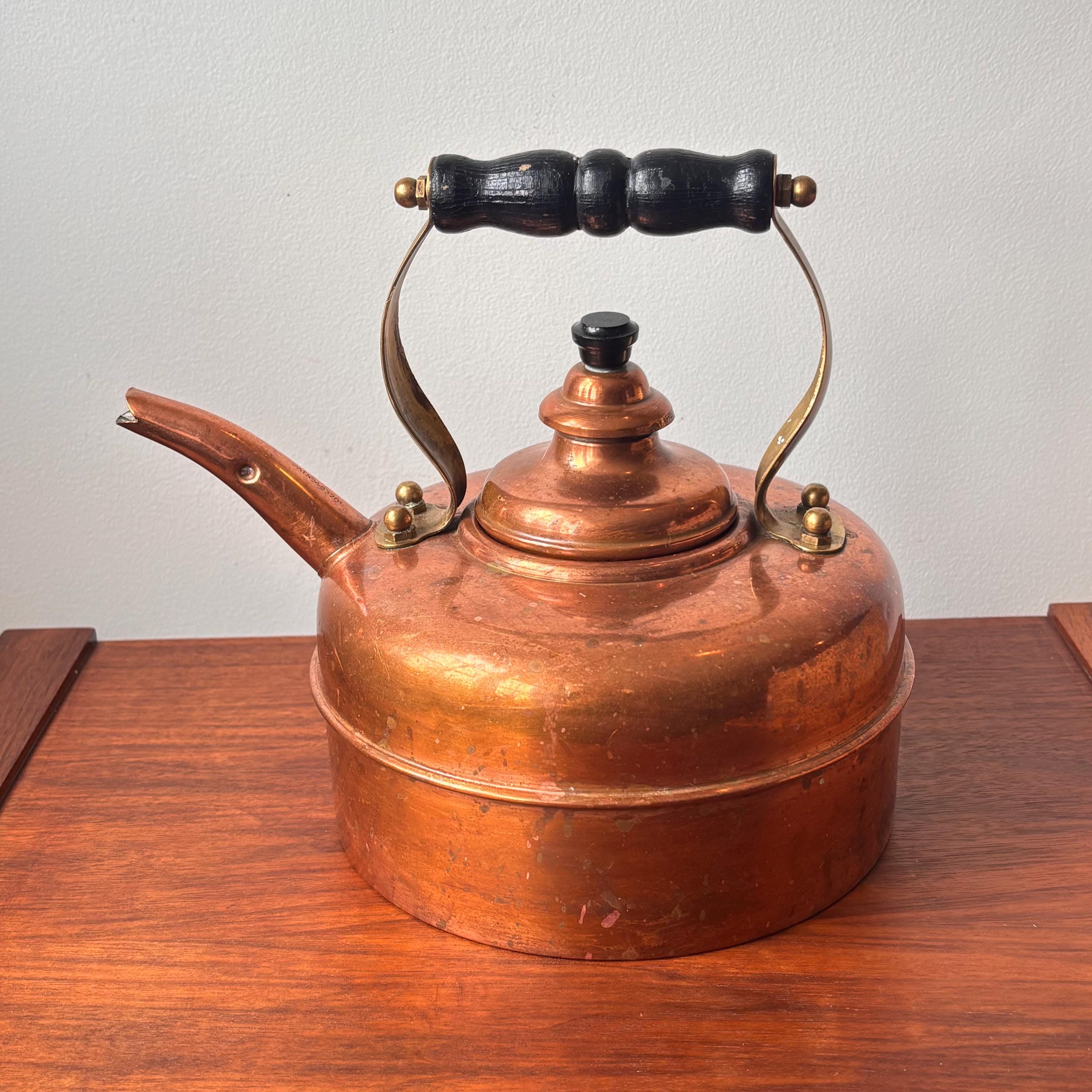 Vintage Simplex Patent Whistling Solid Copper Kettle England Early
