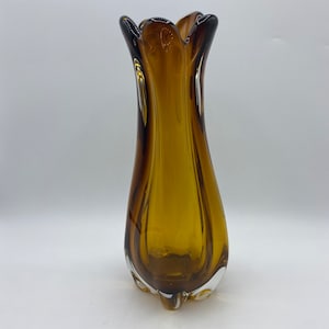 Vintage Amber Czech Glass Swung Finger Glass Vase