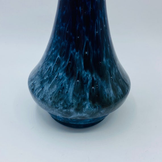 Vintage Art Glass Makora Krosno Poland Blue Bubble Bottle Vase
