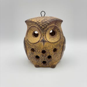 Vintage Brown Stoneware Ceramic Owl Candle Holder, Vintage 2 Sided Ceramic Tea light Candle Holder