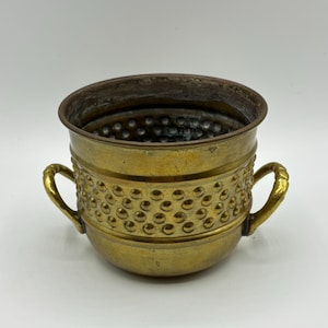 Vintage Hammered Brass Footed Planter with Handles 4.5”