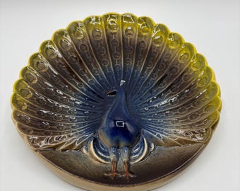 孔雀模様の陶磁器皿 約32cm ヴィンテージ MCM セラミック陶器 孔雀鳥プレート 9.5インチ - Etsy 日本