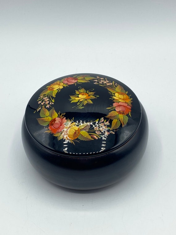 Vintage Hand Painted Floral Enamel Round Lidded Ru