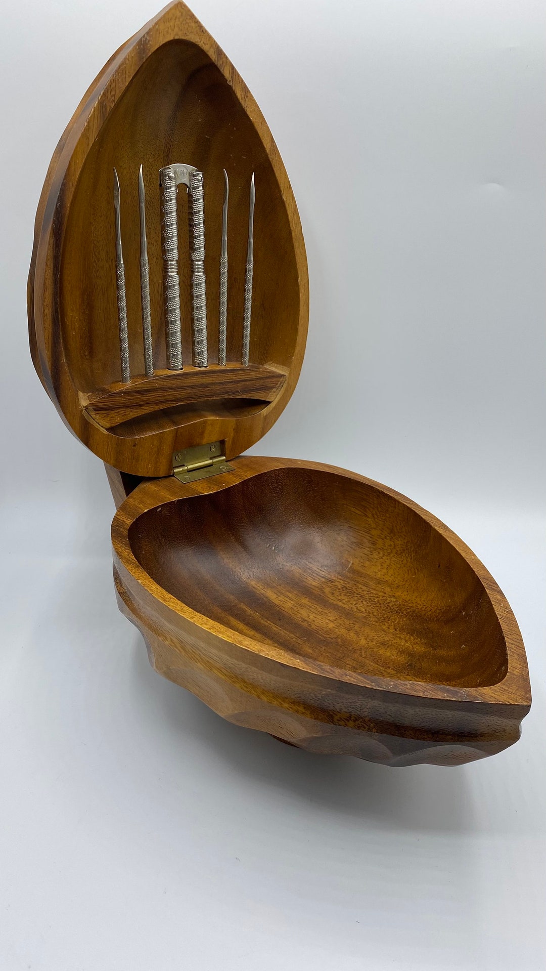 Vintage MCM Talarico Woodenware Nut Bowl and Nut Cracker Set Etsy Canada