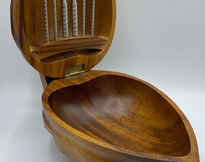 Vintage MCM Talarico Woodenware Nut Bowl and Nut Cracker Set