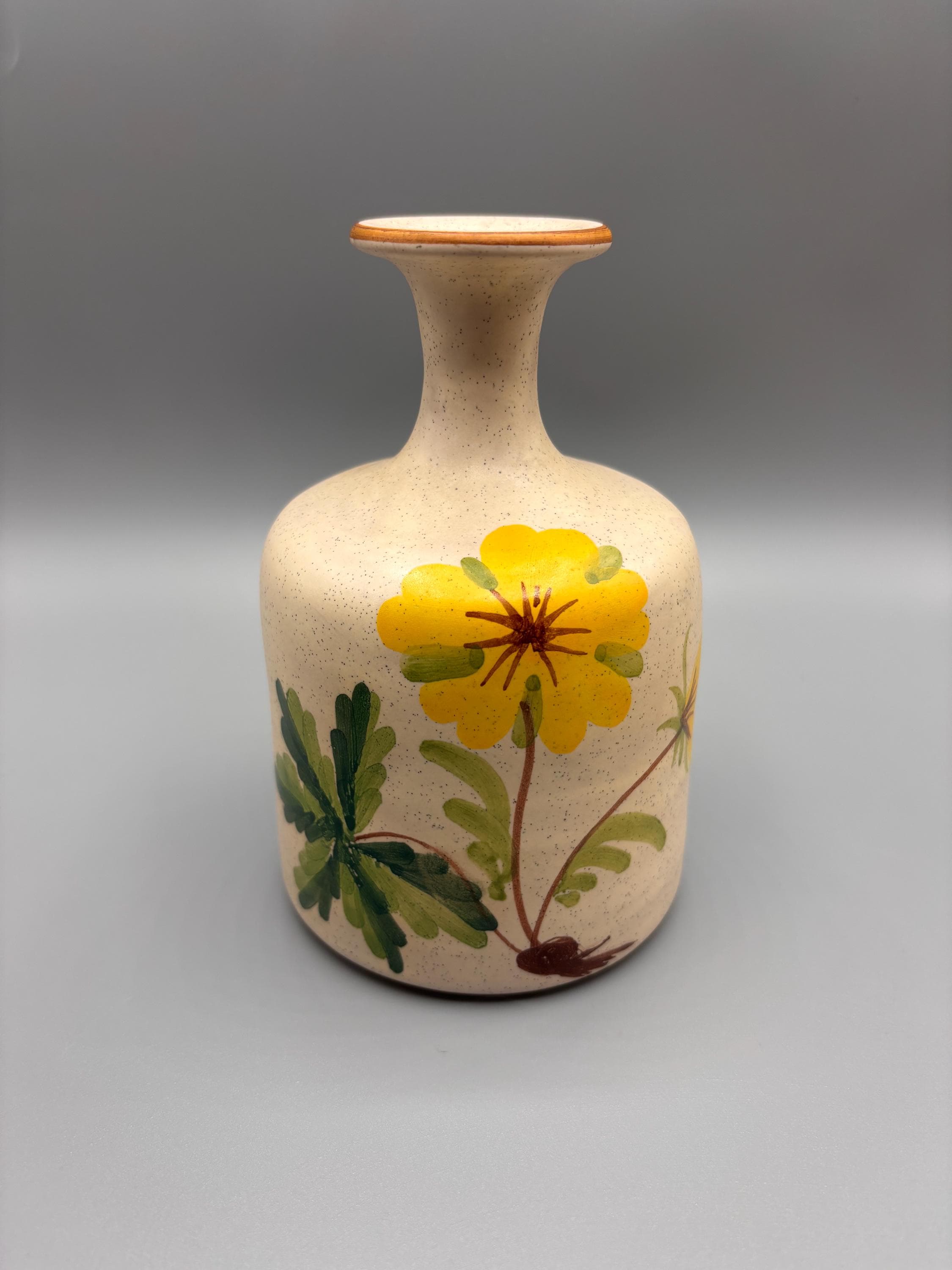 Lot De 2 Petits Vases Céramique Italienne - Motif Floral - Ceramiche Italy 14cm