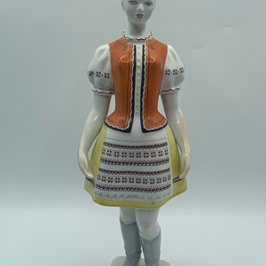 Vintage Hollohaza 4834 Folk Girl Ponytail Hungarian Costume Porcelain Figurine 11.5”