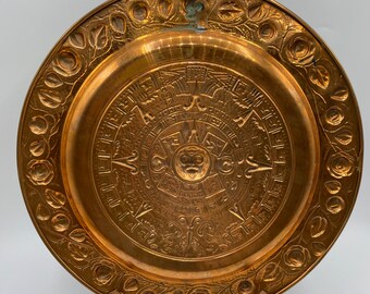 アステカカレンダー銅板：カラフルなメキシコの壁アート（11インチ