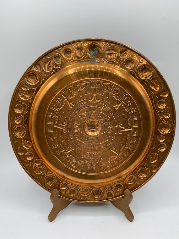 Aztec Calendar, Copper Brass Aztec Calendar Plate, Aztec Sun Aztec Calendar, Copper Brass Aztec Calendar Plate, Aztec Sun