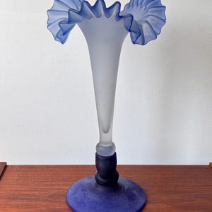 Vintage MCM Satin Cobalt Blue Ruffle Fluted Vase 13”