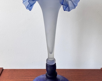 コバルトブルー ガラス製 花瓶 フリル縁 ヴィンテージ - Etsy 日本