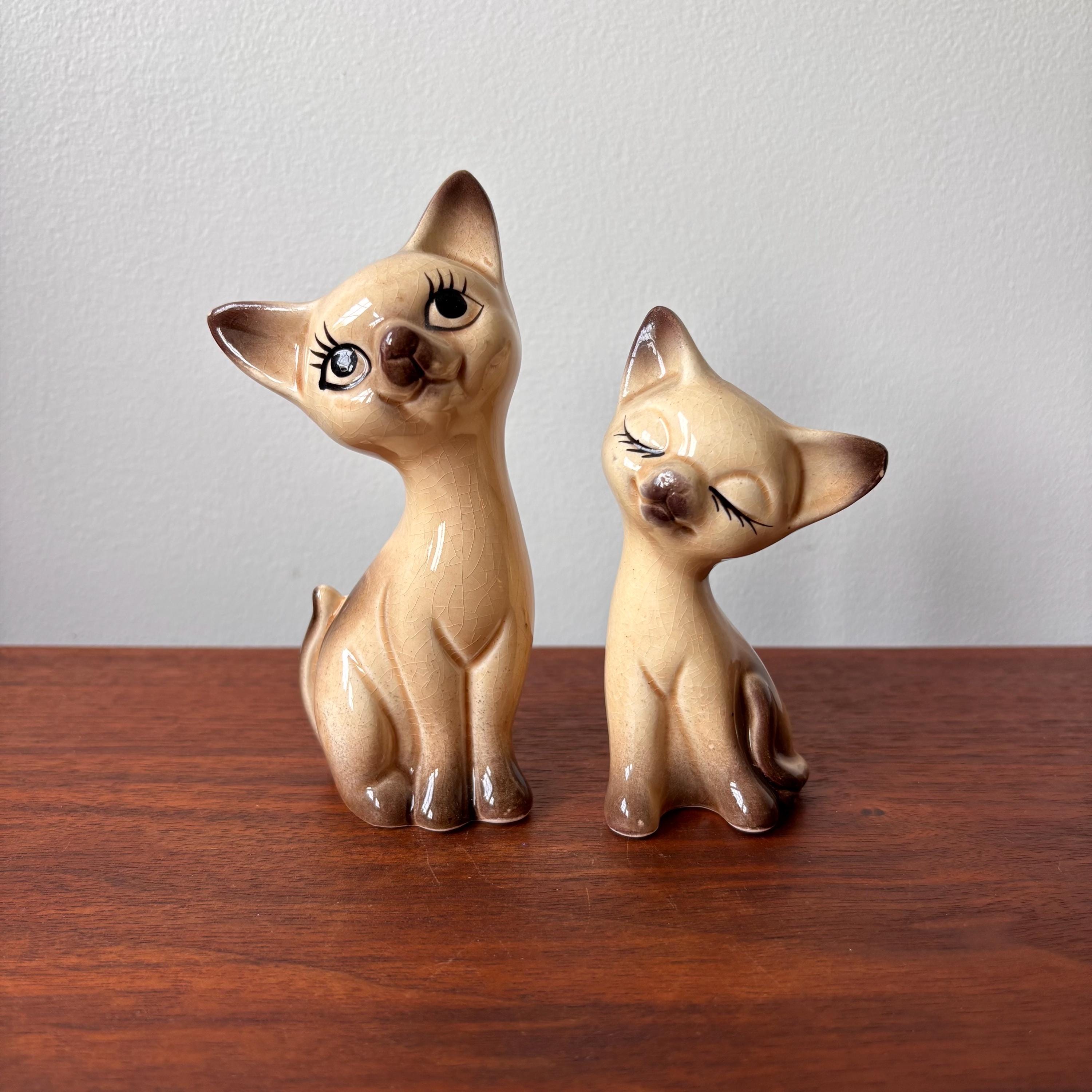 Vintage Siamese Cat Salt and Pepper Shakers: Long Neck Ceramic