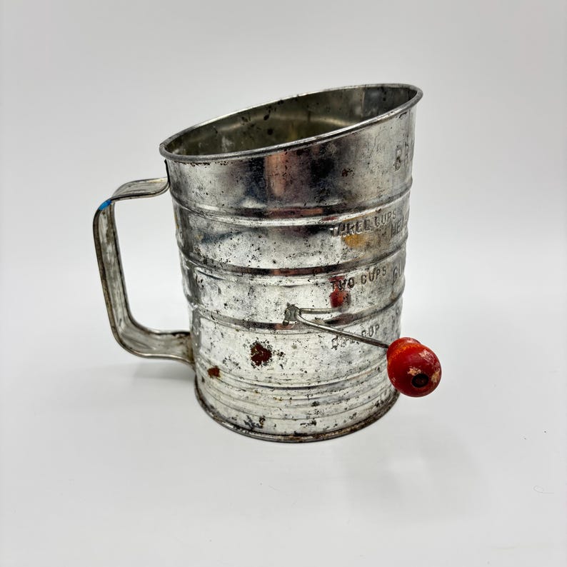 Sifter Colored Vintage Bromwell's Flour Sifter: Metal Kitchen Tool With Red Wood Knob ...