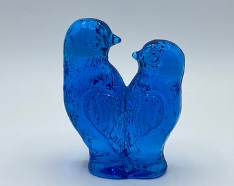 Vintage Bergdala Blue Glass Birds Sweden Lovebirds Art Glass Figurine