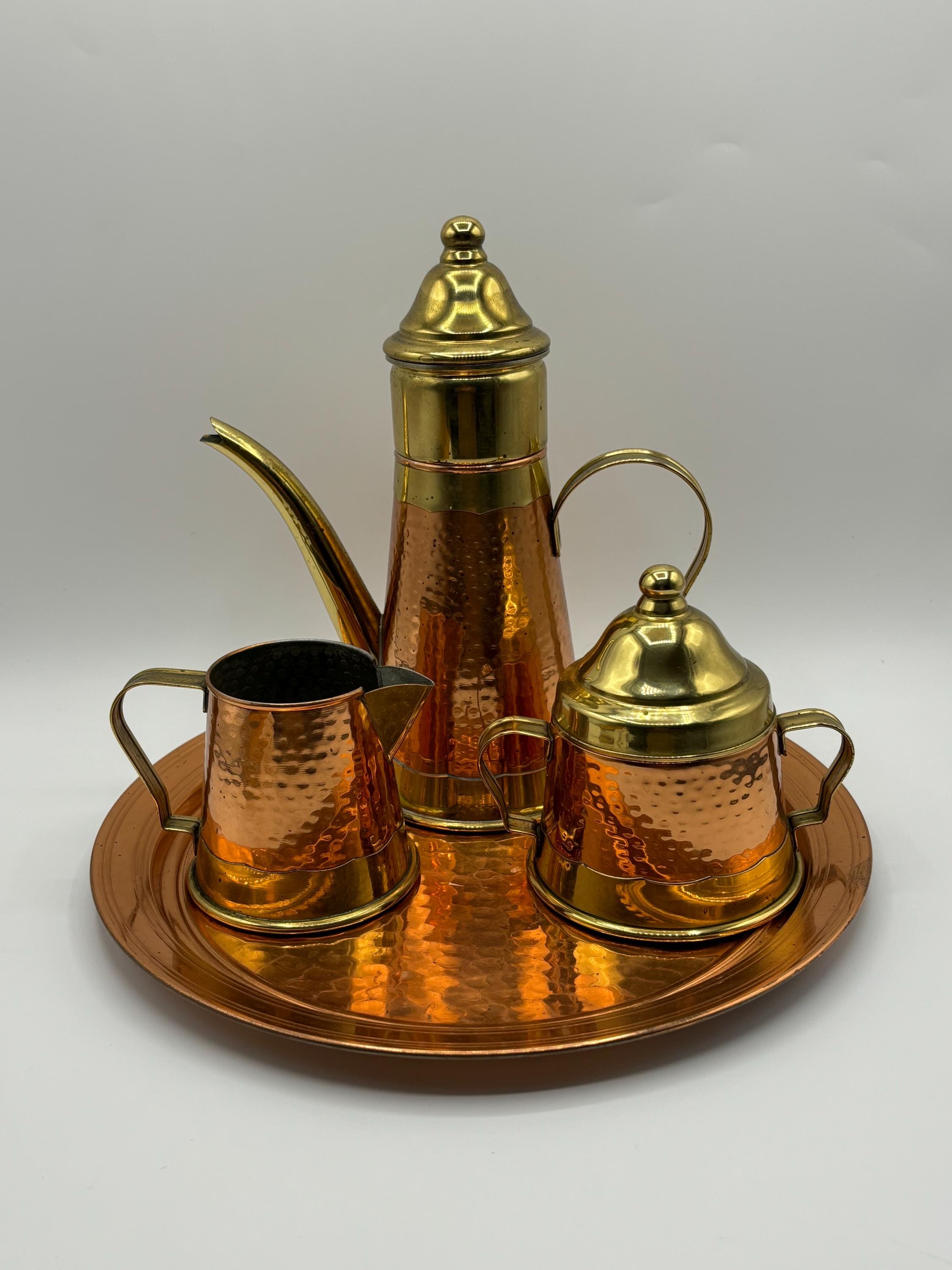 Vintage MCM Copper & Brass Coffee Set With Tray - Belgian