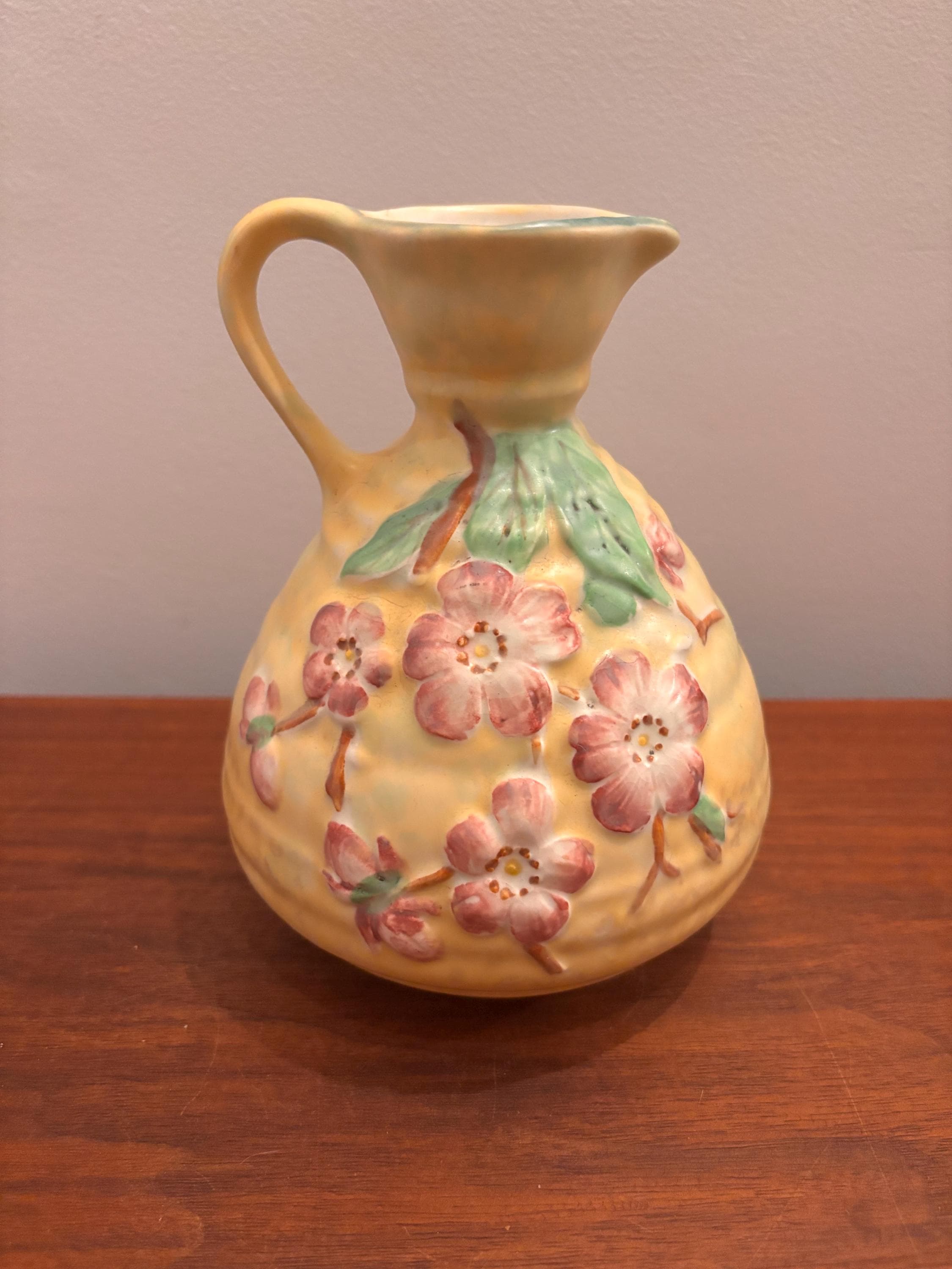 Vintage Royal Art Pottery England Pink Dogwood Flower Yellow