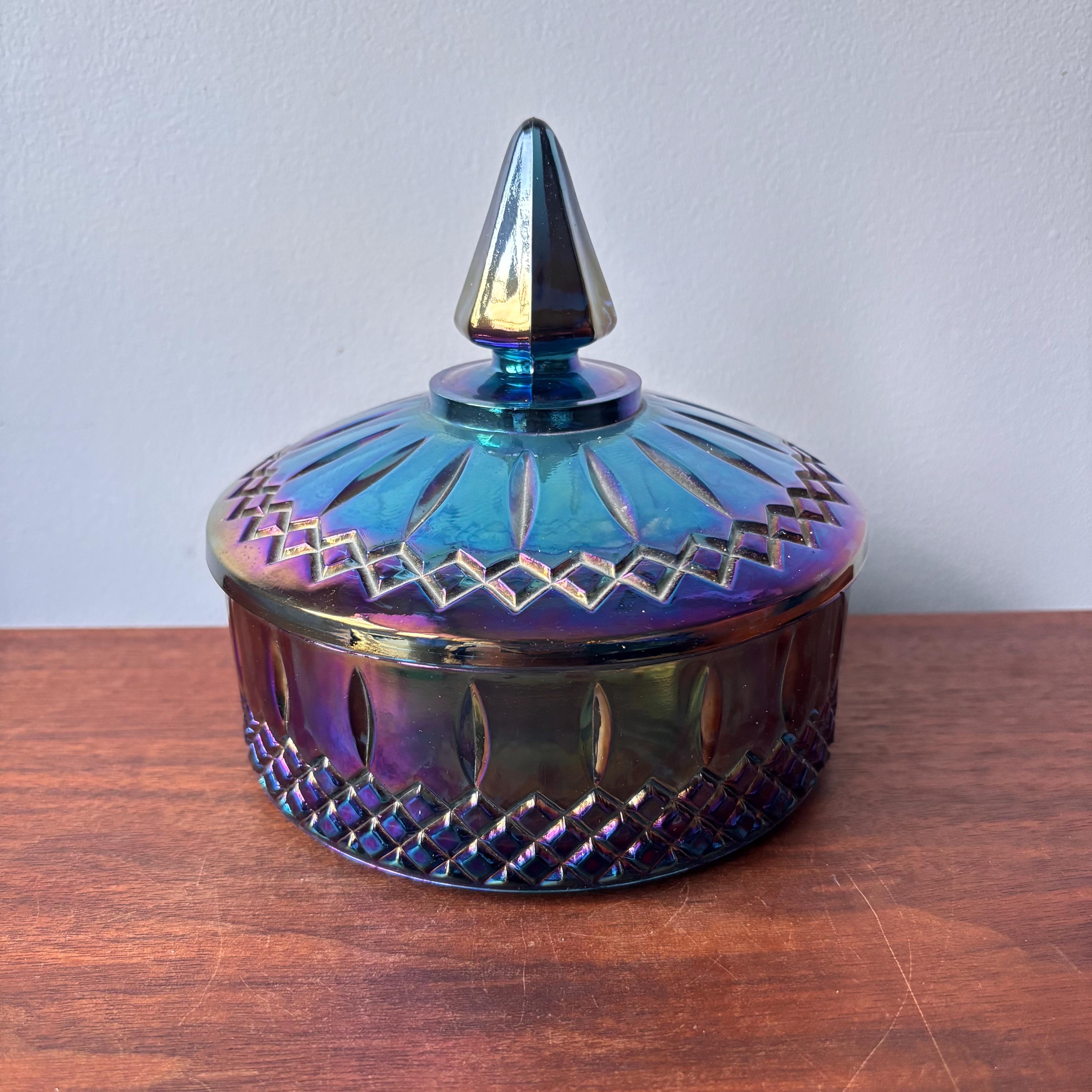 【希少品】　ジェファーソングラス　キャンディー　ボウル　ヴィンテージ　USA 1970's Indiana Glass Amethyst Blue Carnival Princess Candy Bowl