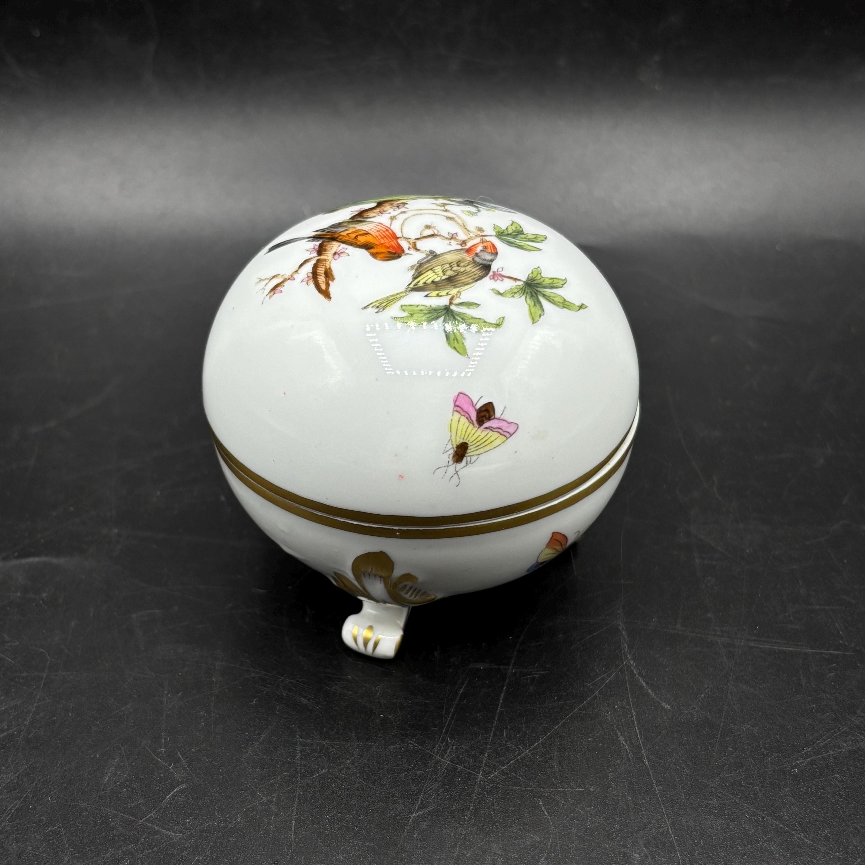 Vintage Herend Rothschild Porcelain Trinket Box: Bird & Butterfly