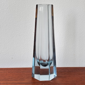 Vintage Light Blue Faceted Czech Art Glass Vase ZBS Bretislav Novak 6”