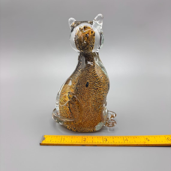 Vintage Murano Style Art Glass Cat Figurine: Gold Aventurine