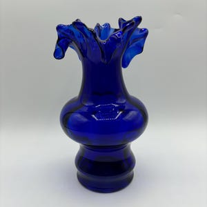 Vintage MCM Cobalt Blue Ruffle Fluted Vase 8”