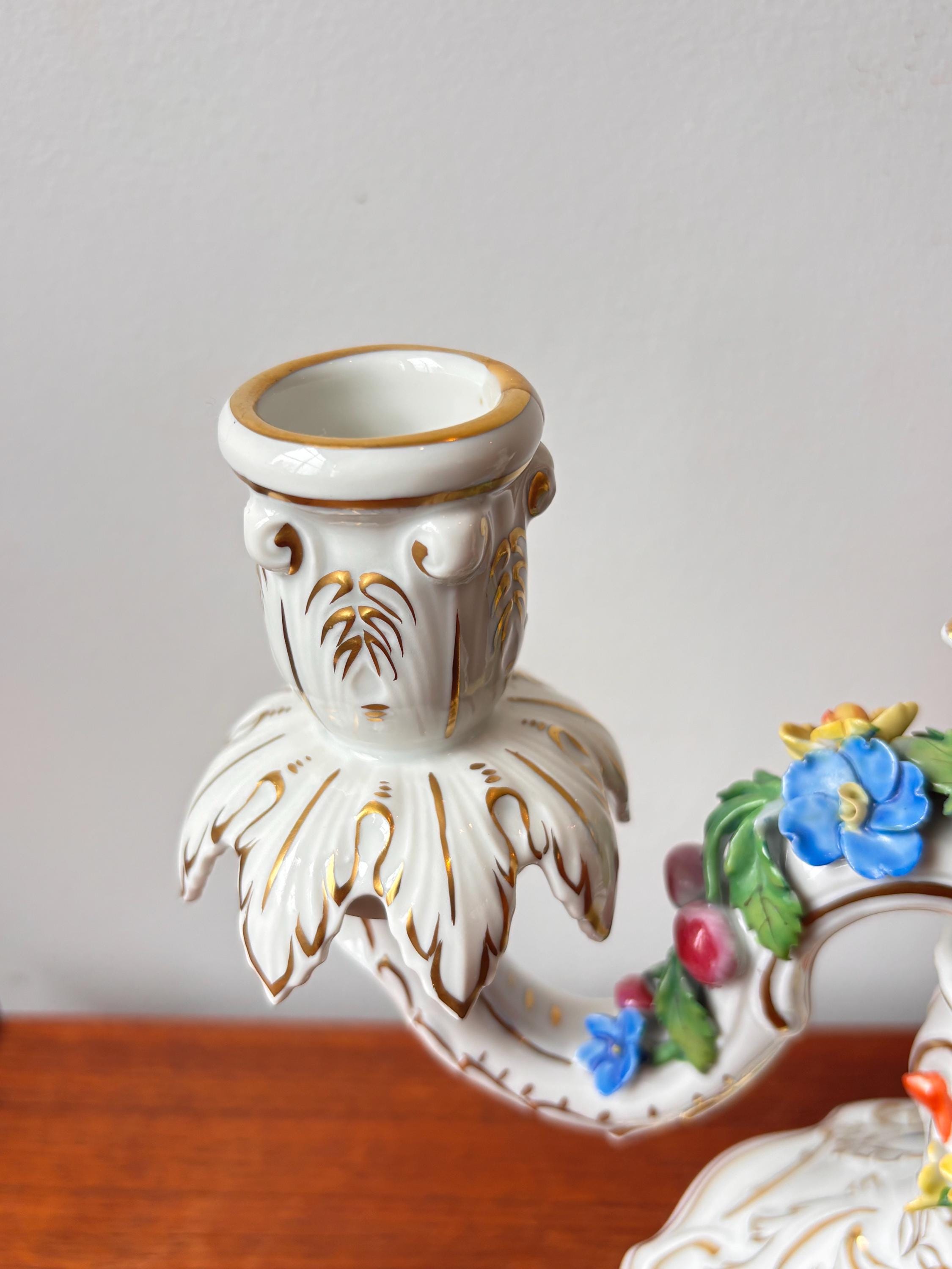 Antique Carl Thieme Dresden Porcelain Two Arm Candelabra With Hand