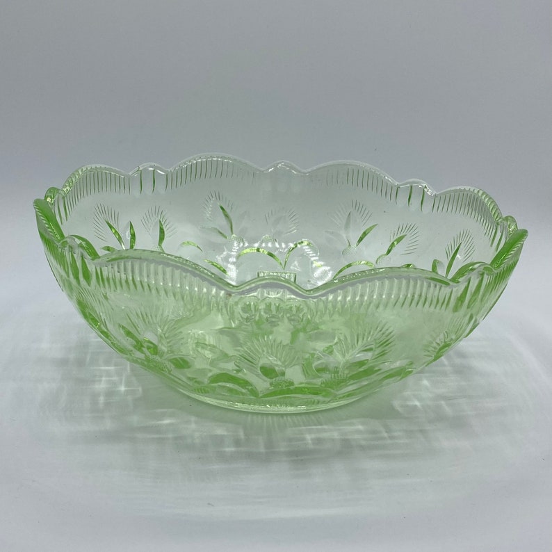 Vintage Uranium Glass Serving Bowl With Thistle Pattern and Etsy