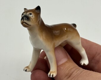 ヴィンテージ ミニチュア セラミック ボクサー犬 置物 2.5インチ