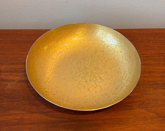 Ciotola bassa vintage in argento placcato e smalto giallo di Reed & Barton, modello 1286