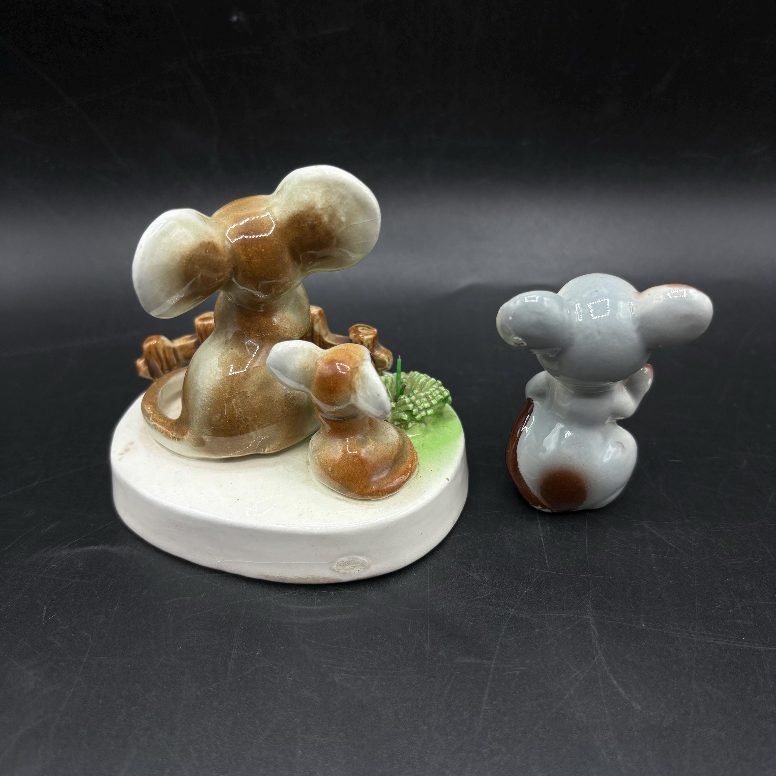 アメリカビンテージ60-70年代　大きな瞳と耳が可愛らしい首が回るネズミの陶器 ヴィンテージ陶器製キッチュな大きな耳のネズミの置物 日本製 2個