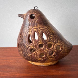 Vintage Brown Stoneware Ceramic Bird Candle Holder, Vintage 2 Sided Ceramic Tea Tealight Candle Holder Japan